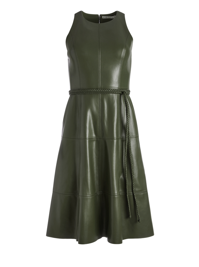 LEANDRA VEGAN LEATHER MIDI DRESS - OLIVE image 5 - Alice And Olivia