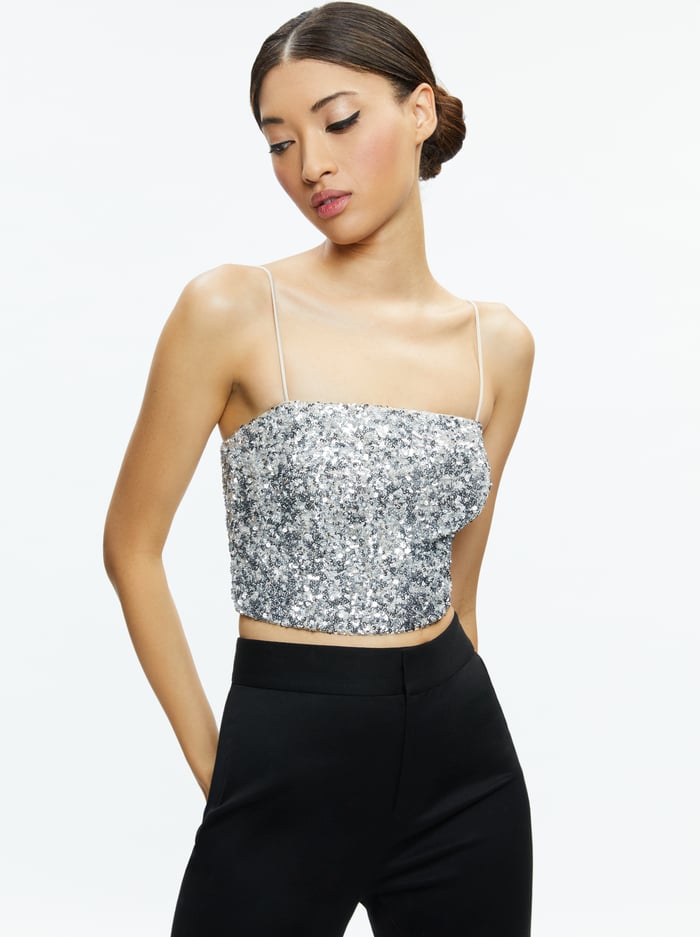 CERESI SEQUIN BANDEAU CROP TOP - CHAMPAGNE/SILVER - Alice And Olivia