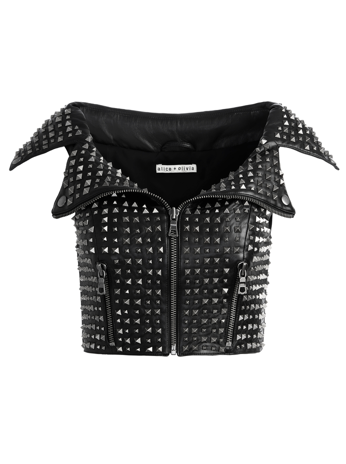 DIGNA STUDDED MOTO TOP - BLACK image 5 - Alice And Olivia