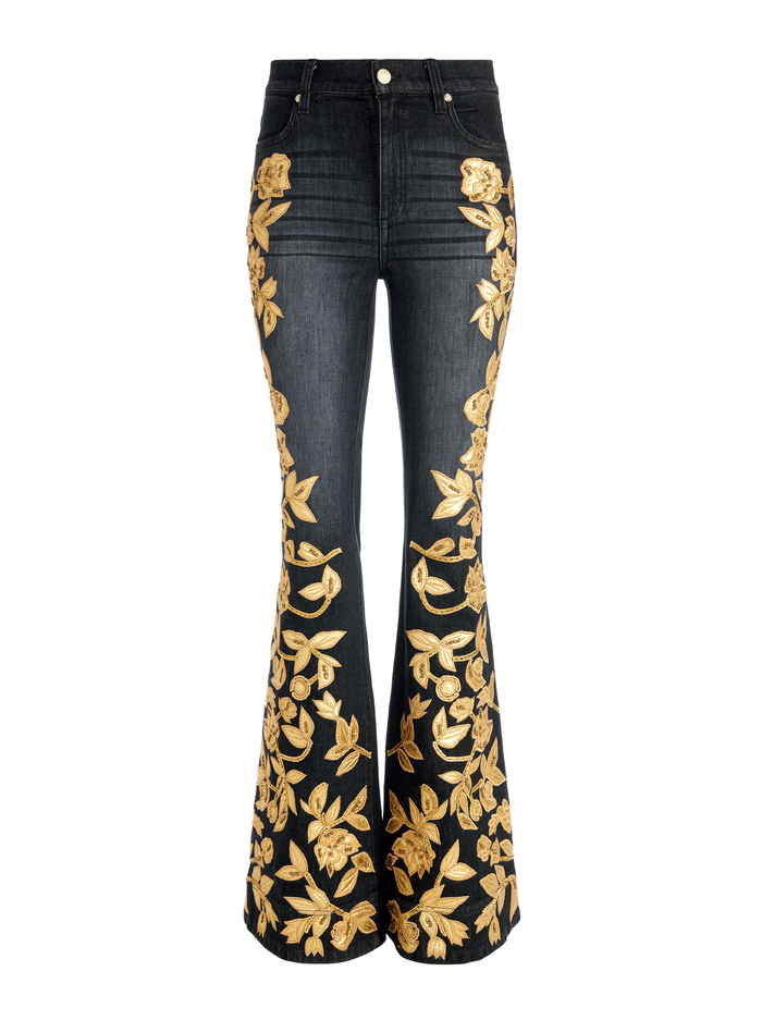SB EMBELLISHED BELL JEAN - MAYA CHARCOAL BLACK/GOLD image 5 - Alice And Olivia