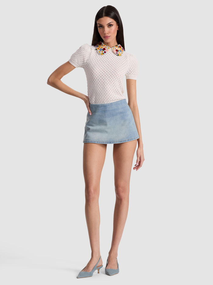 CHASE PUFF SLEEVE SWEATER - SOFT WHITE/MULTI image 4 - Alice And Olivia