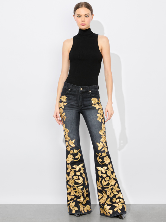 MAYA CHARCOAL BLACK/GOLD-SB EMBELLISHED BELL JEAN