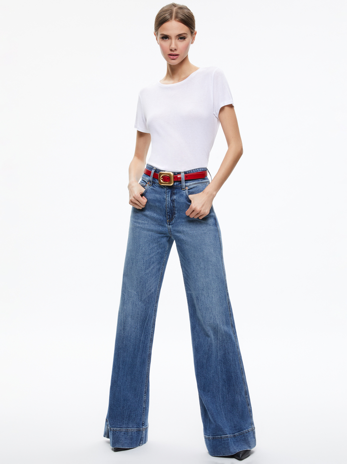 LETTY BUCKLE BELT - PERFECT RUBY/GOLD image 1 - Alice And Olivia