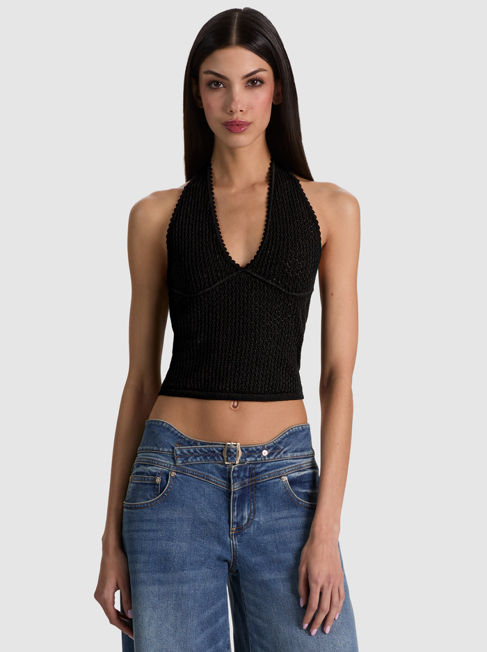 PEARL POINTELLE HALTER - BLACK - ALICE + OLIVIA