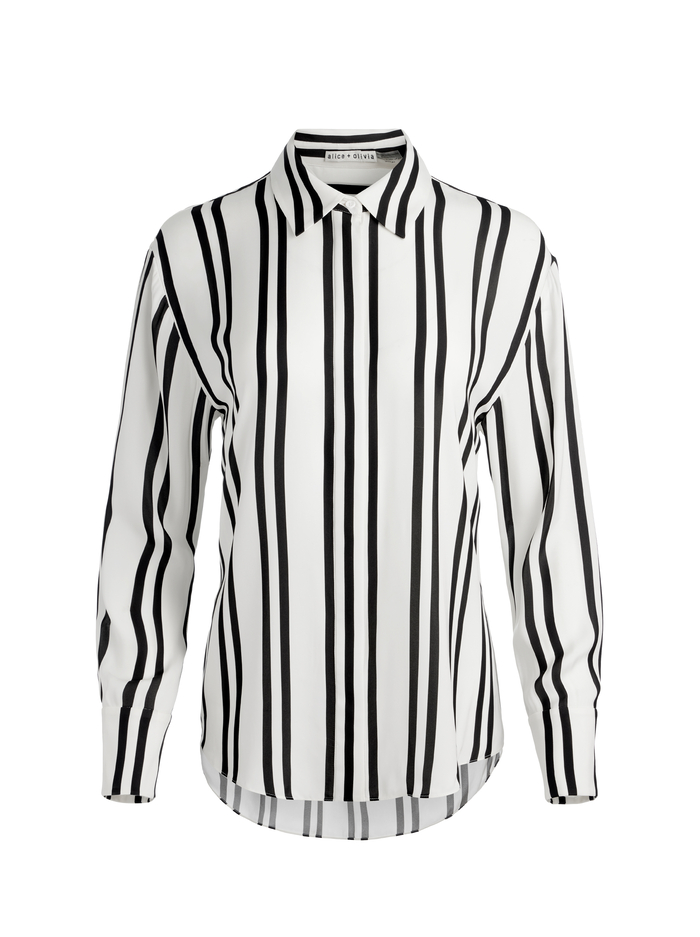 DIMITRA BUTTON DOWN - PADDLEBOARD STRIPE ECRU/BLACK image 5 - Alice And Olivia