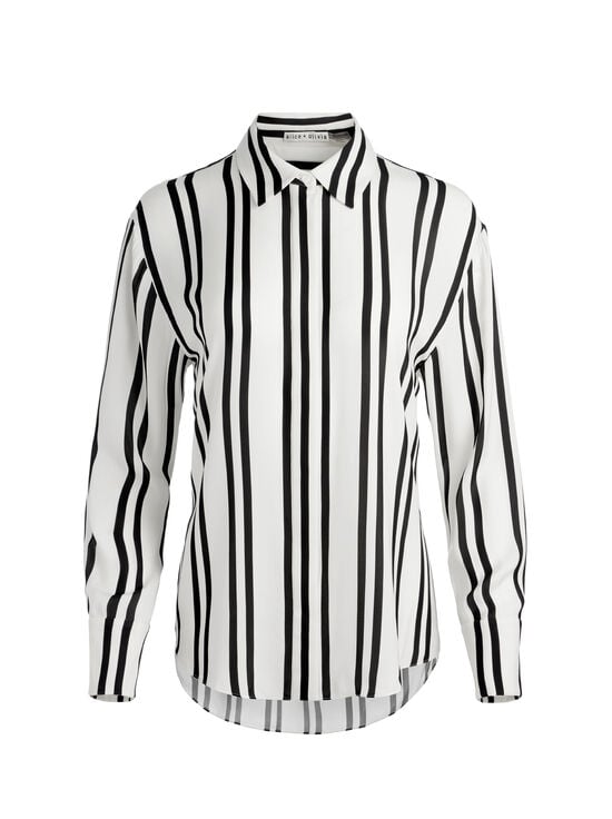 PADDLEBOARD STRIPE ECRU/BLACK-DIMITRA OVERSIZED BUTTON DOWN