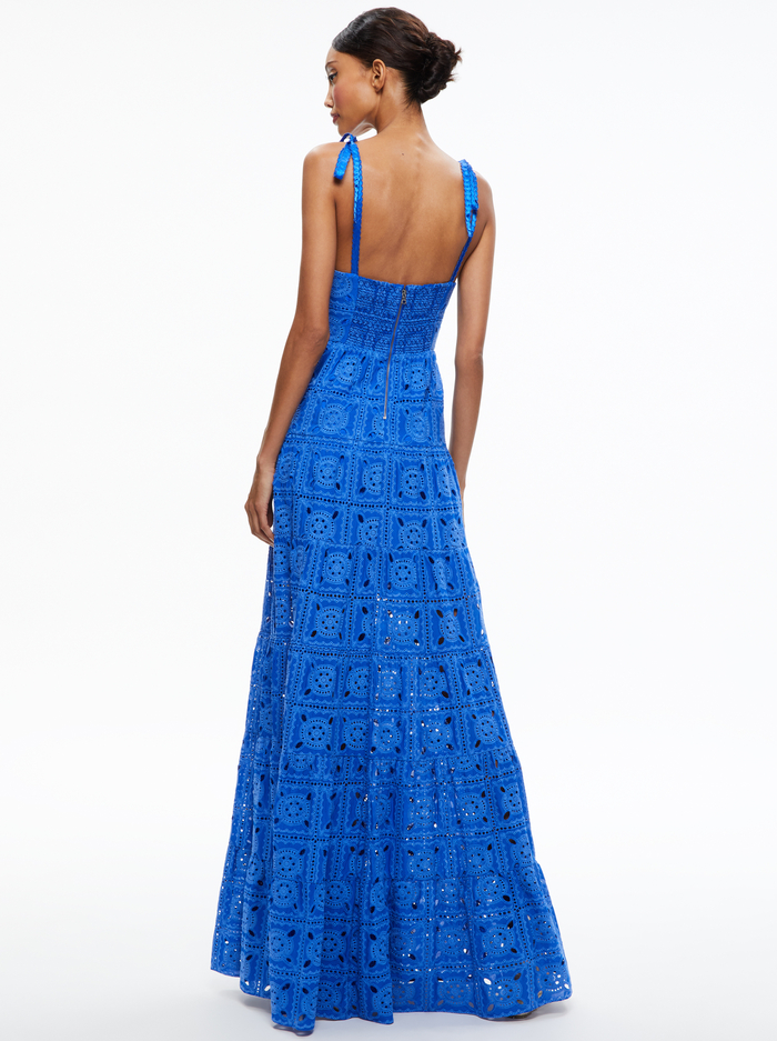SHANTI EYELET BUTTON FRONT TIERED DRESS - SAPPHIRE image 1 - Alice And Olivia