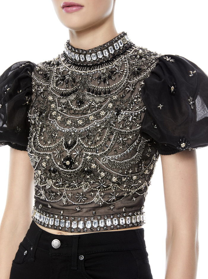 OLINDA MOCK NECK CROP TOP - BLACK/GUNMETAL image 3 - Alice And Olivia
