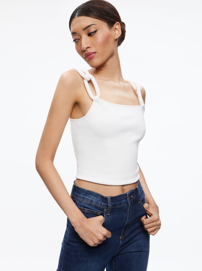 GRETEL TOP WITH CHAIN CORD STRAPS - SOFT WHITE - Alice And Olivia