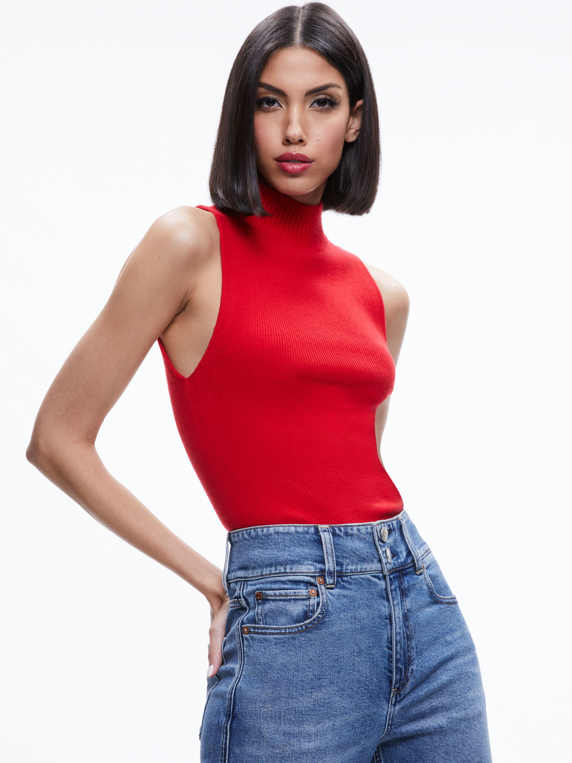 DARCEY TURTLENECK SWEATER TANK in PERFECT RUBY | ALICE + OLIVIA