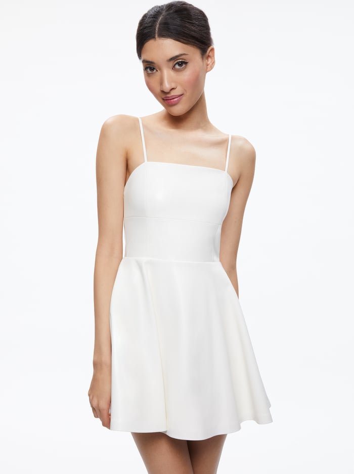 AUTUMN VEGAN LEATHER FIT FLARE DRESS - OFF WHITE image 2 - Alice And Olivia