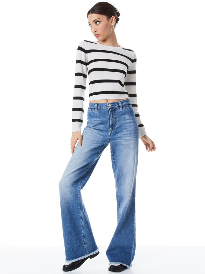 LUNA STRIPED CREWNECK - ECRU/BLACK image 4 - Alice And Olivia