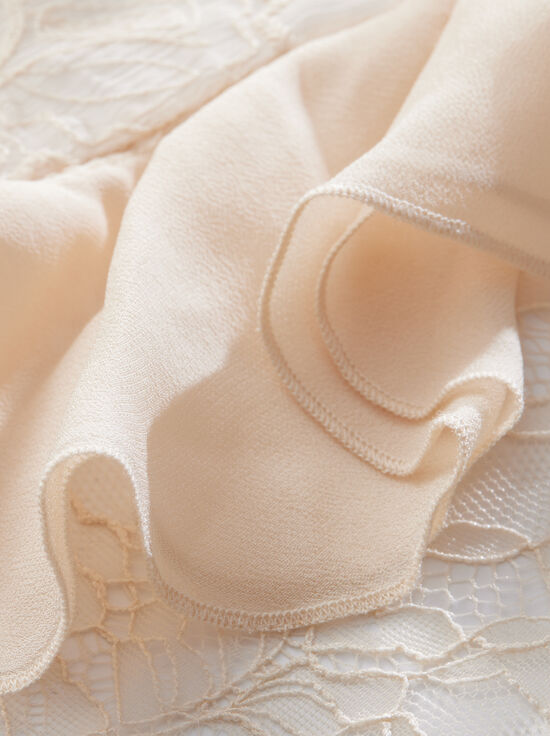 CHAMPAGNE-CHER RUFFLE MAXI ROBE