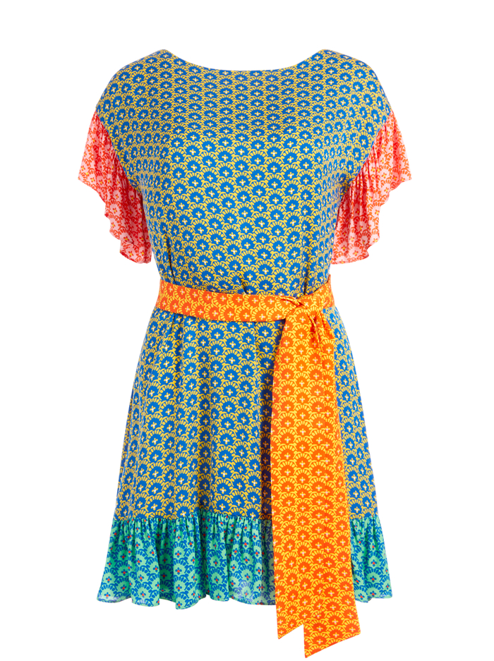 ELLA MAE TIE WAIST MINI DRESS - STAMP ENGLISH ROSE/COMBO image 5 - Alice And Olivia