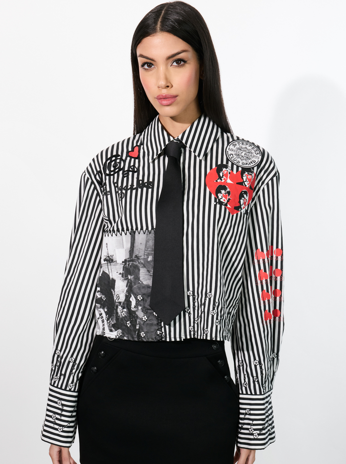 A+O X THE BEATLES PAM EMBROIDERED BLOUSE - BLACK/OFF WHITE image 1 - Alice And Olivia