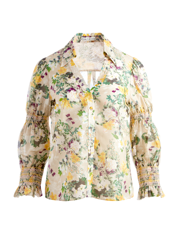 COSIMA FLORAL BUTTON DOWN BLOUSE - ROMANCE ALMOND image 5 - Alice And Olivia
