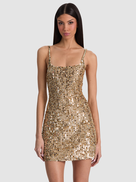 CHAMPAGNE/GOLD-NINA EMBELLISHED MINI DRESS