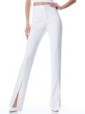 BRICE HIGH WAISTED SLIM FRONT SLIT PANT - ECRU