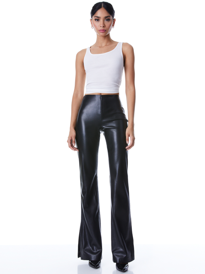 Teeny Vegan Leather Side Slit Pant In Black | Alice And Olivia