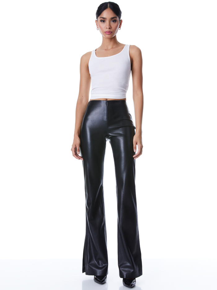 TEENY VEGAN LEATHER SIDE SLIT PANT - BLACK image 2 - Alice And Olivia