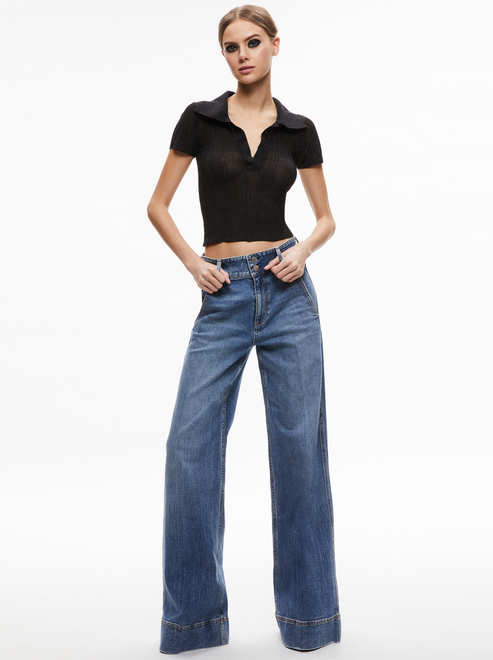 MARTHA METALLIC POLO CROP TOP - BLACK image 4 - Alice And Olivia