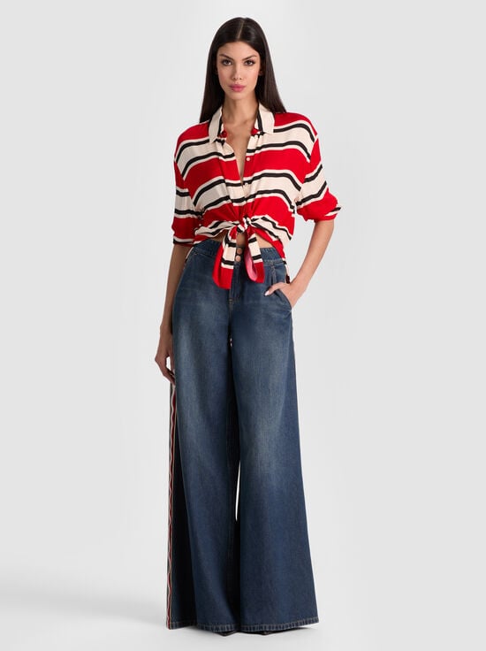 PERFECT RUBY/BLACK/BISCOTTI-DIMITRA OVERSIZED BUTTON DOWN