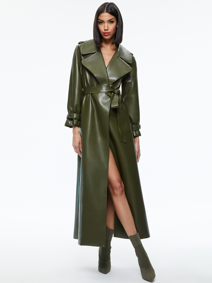 JARRETT VEGAN LEATHER TRENCH COAT - OLIVE image 4 - Alice And Olivia