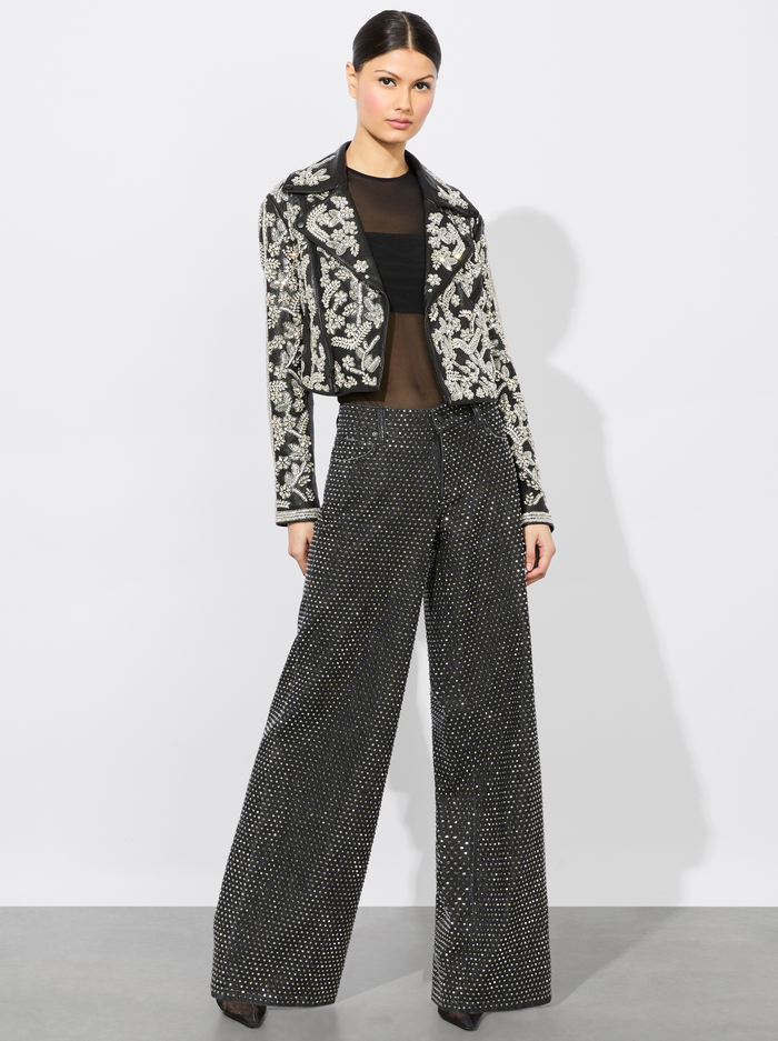 CODY EMBELLISHED LEATHER JACKET - BLACK/SILVER image 5 - Alice And Olivia