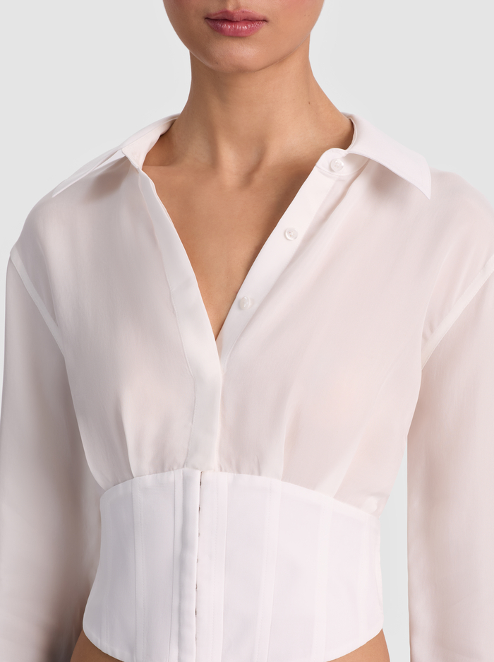 EDIE SEAMED CORSET BUTTON DOWN - OFF WHITE image 4 - ALICE + OLIVIA