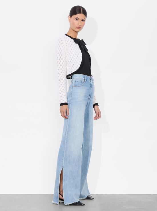 SOFT WHITE/BLACK-DANNIE SHRUG BOW CARDIGAN