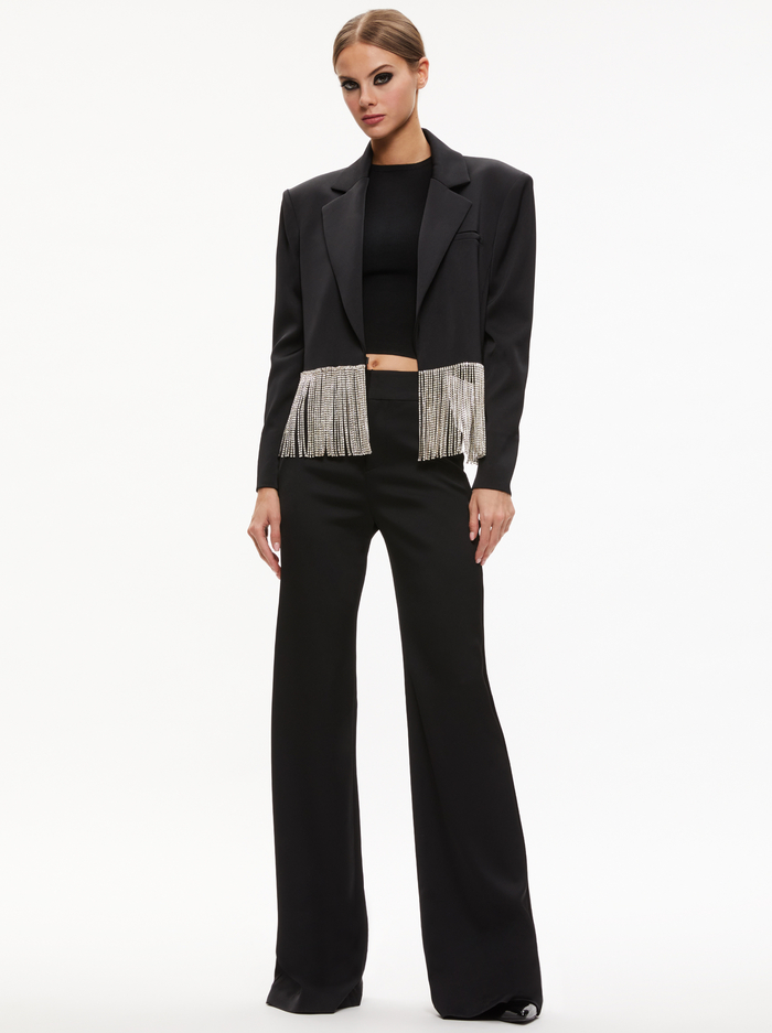 SHAN CRYSTAL FRINGE BLAZER - BLACK image 2 - Alice And Olivia