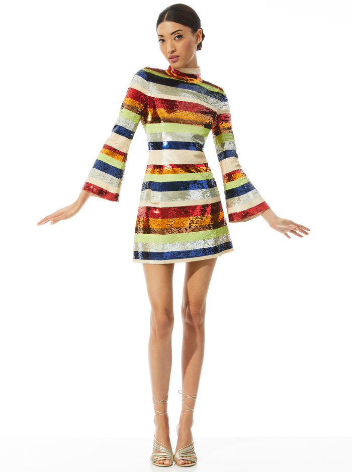 Mailynn Sequin Mini Dress In Stripe Multi | Alice And Olivia