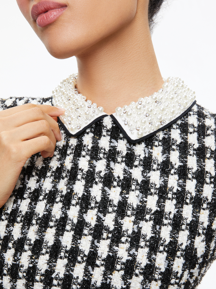 VELIA TWEED EMBELLISHED COLLAR MINI DRESS - BLACK/OFF WHITE image 3 - Alice And Olivia