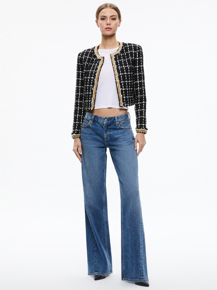 SABINA CHAIN TRIM TWEED JACKET - BLACK/ECRU image 2 - Alice And Olivia