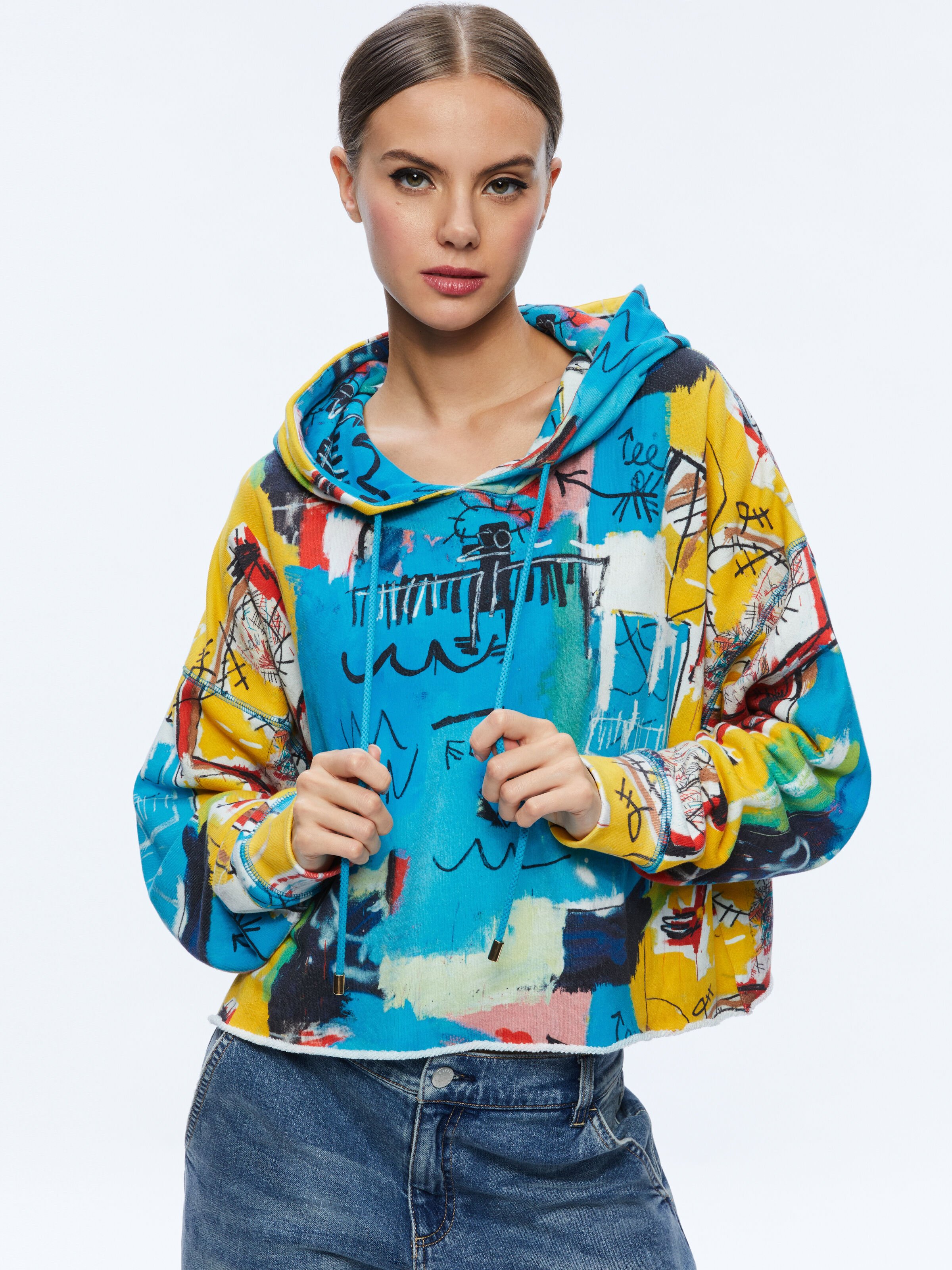 A o X Basquiat Sunny Cropped Hoodie In Untitled Alice Olivia