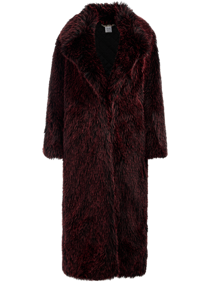 MARVIN FAUX FUR MAXI COAT - BLACK/MERLOT image 5 - Alice And Olivia