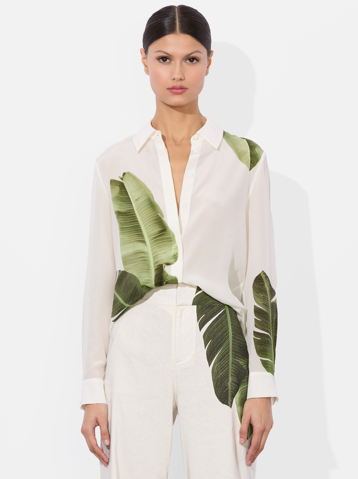WILLA SILK BLOUSE - JUNGLE PALM OFF WHITE - Alice And Olivia