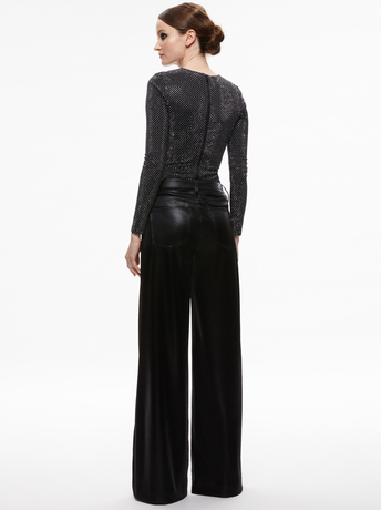 BLACK/SILVER-TAEYN EMBELLISHED CREW NECK BODYSUIT