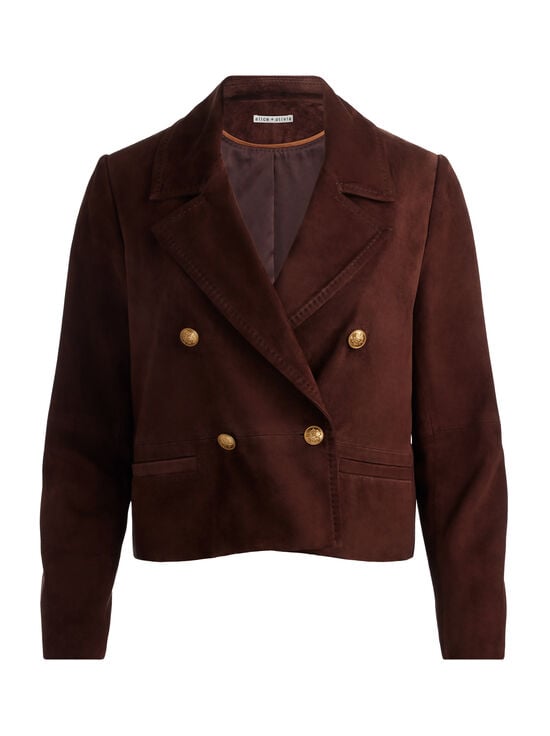 DARK CHOCOLATE-AVERY SUEDE DOUBLE BREASTED BLAZER