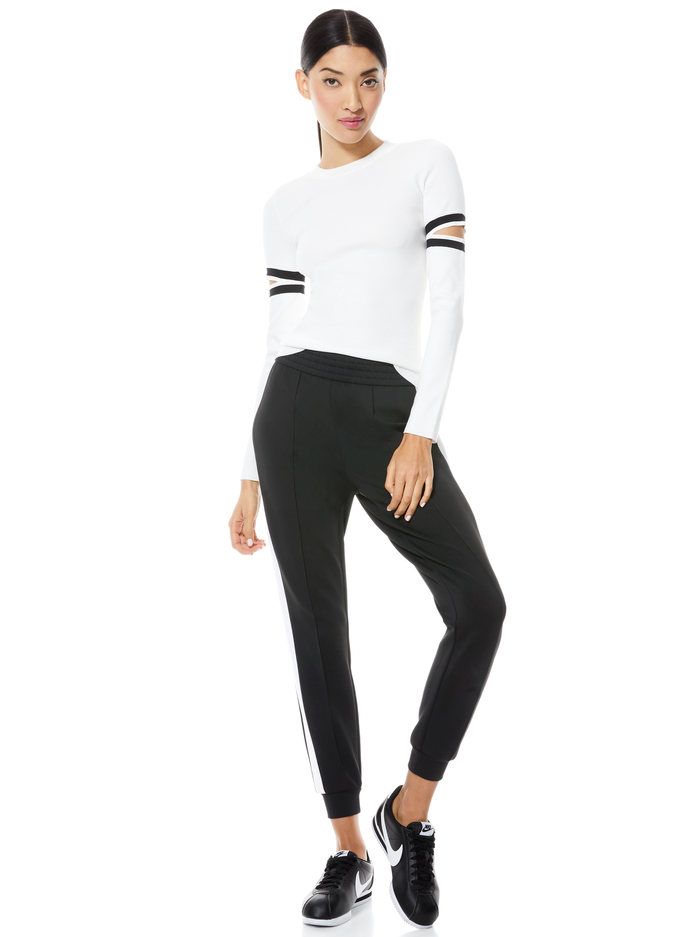 JAZI CUT OUT SLEEVE PULLOVER - SOFT WHITE/BLACK image 4 - ALICE + OLIVIA