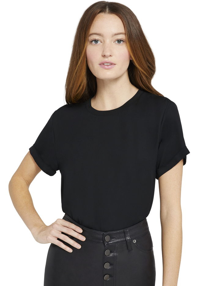 JANN ROLL SLEEVE BOXY TEE - BLACK image 1 - Alice And Olivia