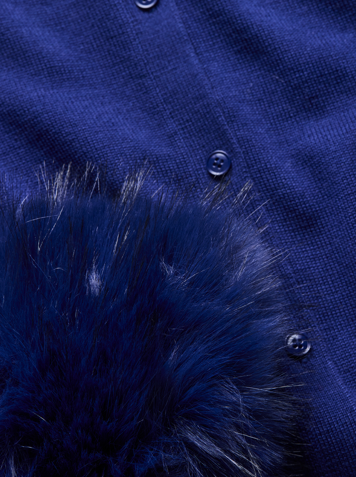 DOLLIE FAUX FUR CUFF CARDIGAN - MIDNIGHT BLUE image 1 - ALICE + OLIVIA
