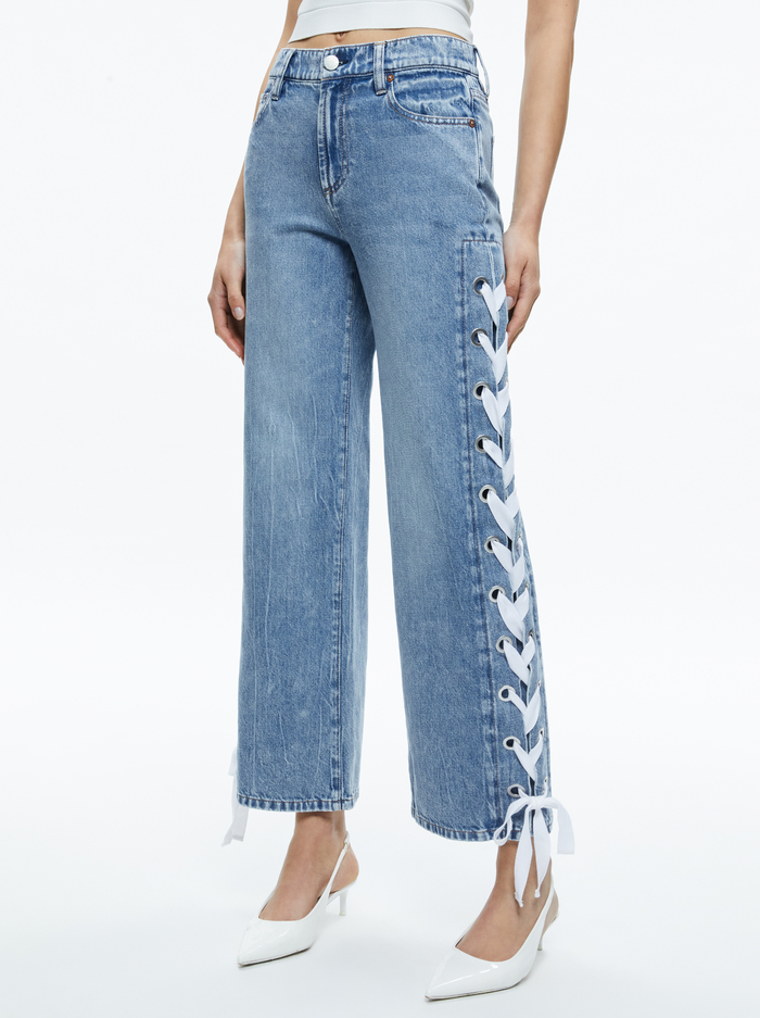 REITA MID RISE JEAN WITH TIE SIDE SEAM - SULLIVAN VINTAGE BLUE - Alice And Olivia