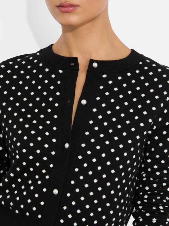 BLACK/OFF WHITE POLKA DOT-DOLLIE CASHMERE CARDIGAN