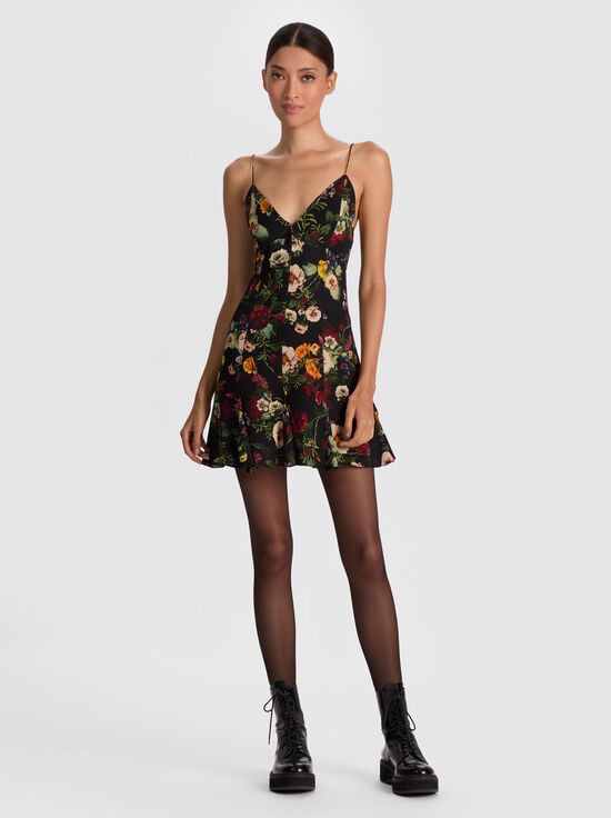 MAGIC GARDEN BLACK-JULIETTA MINI SLIP DRESS