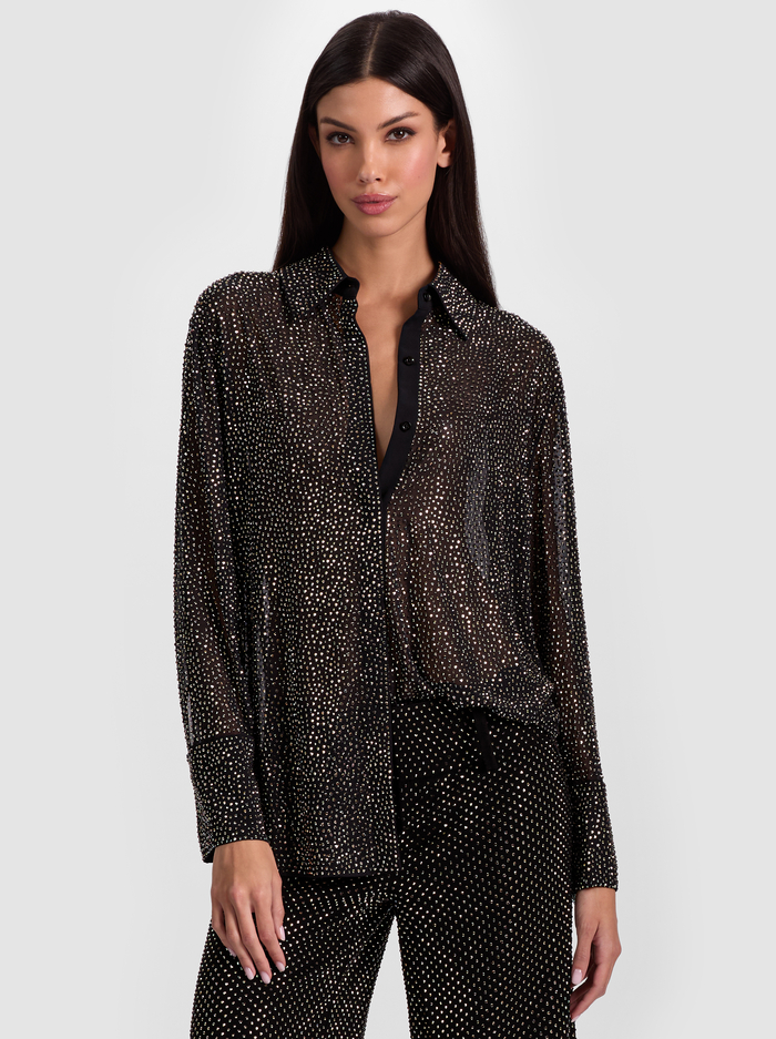 FINELY EMBELLISHED OVERSIZED BUTTON DOWN - BLACK - Alice And Olivia
