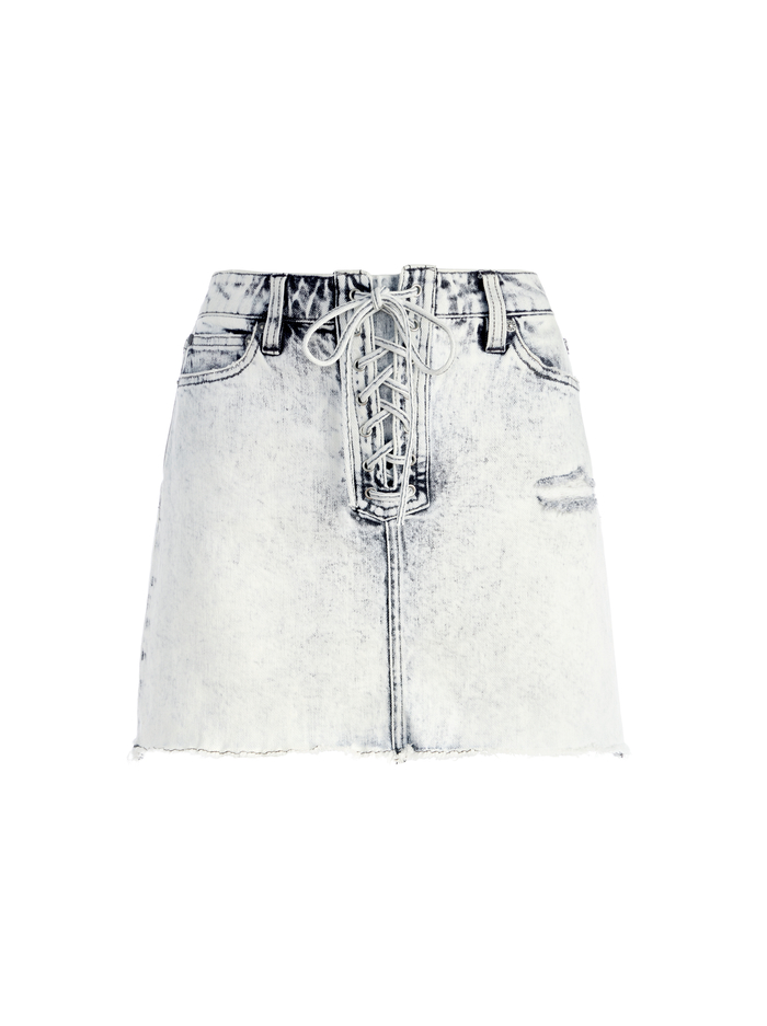 HIGH RISE DENIM FRONT LACE UP SKIRT - VERONA WHITE image 3 - ALICE + OLIVIA