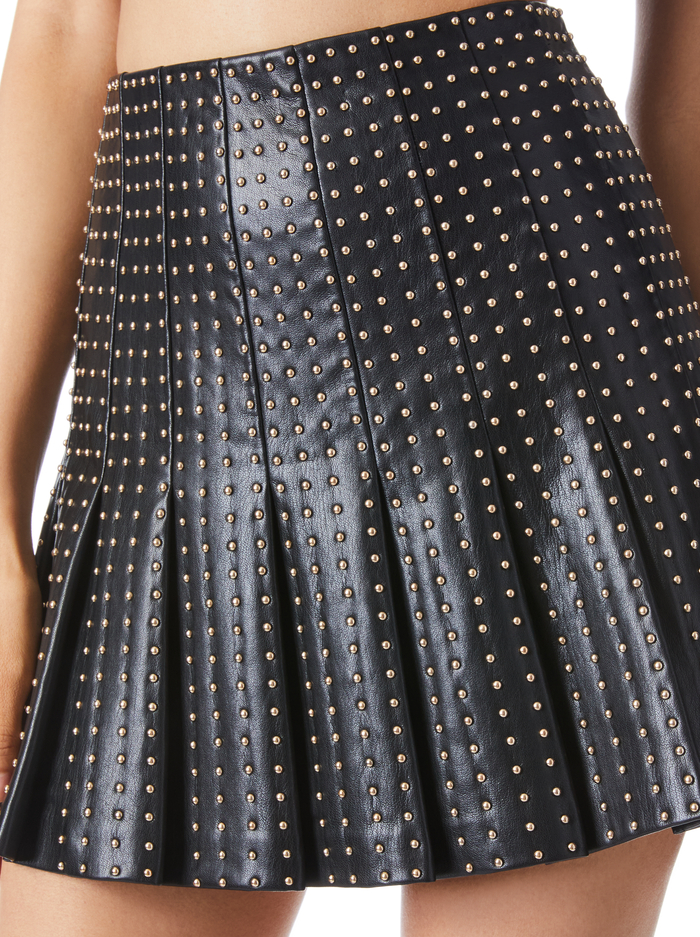 Carter Vegan Leather Studded Mini Skirt In Black Alice And Olivia