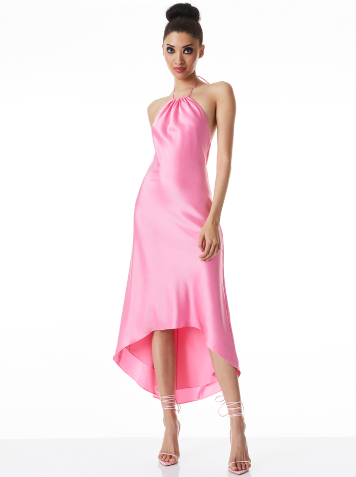 RAYNI HALTER NECK HIGH LOW MIDI DRESS - PRIMROSE - Alice And Olivia