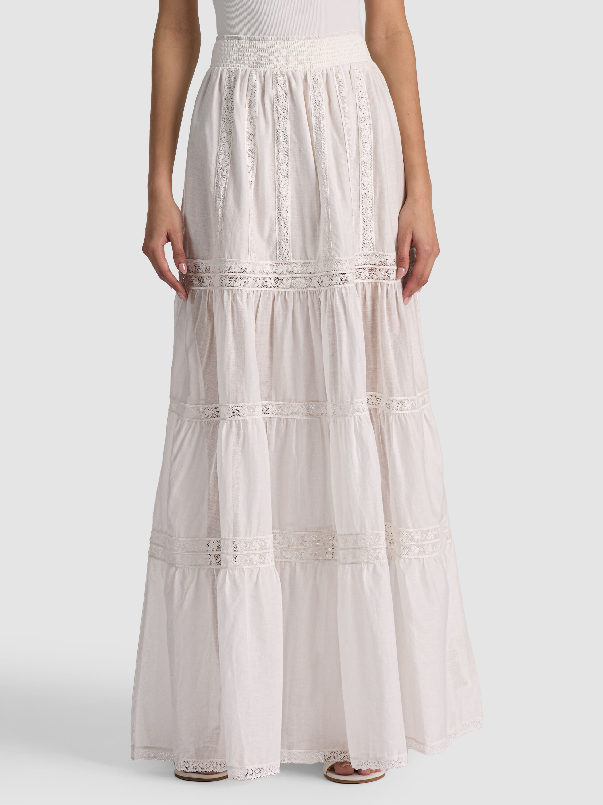 KATHRYN TIERED MAXI SKIRT in OFF WHITE | ALICE + OLIVIA KATHRYN TIERED MAXI SKIRT in OFF WHITE | ALICE + OLIVIA